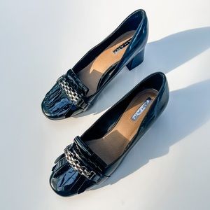 Tahari Black Patent Mary 2 Inch Heel Kiltie Loafer 7.5